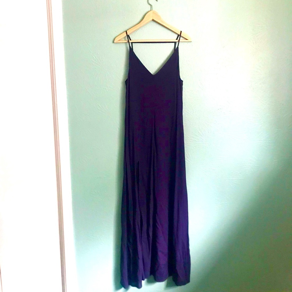 Lulus Navy Maxi Dress Deep V Back and High Slit NWOT